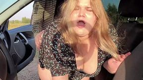 Messy Haired Beauty In Floral Dress Gets Fucked Hard Next To The Car Outside