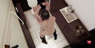 Hentai - Sexy Girl Meets a Man with a Big Cock to Fuck in a Public Restroom