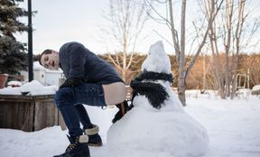 Wearing a snowman costume before fucking in the club