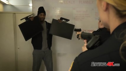 Computer burglar is caught and apprehended by horny milf cops