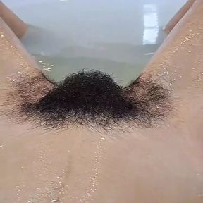 Hairy Girl Washing Her Big Bush