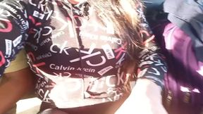 Busty milf exposes herself on a bus with a stranger