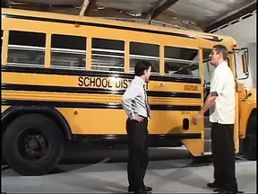 Blond pigtails student takes on two dudes in garage fuckfest