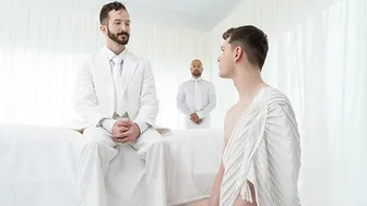 Adam Snow dominates a twink with his huge cock in raw religious roleplay