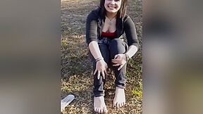 Gorgeous teens 18+ Are Outdoors Comparing Their Amazing Feet