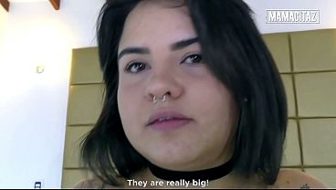 Oiled up BBW Latina with pierced nipples engages in steamy reverse cowgirl