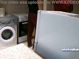 Stepmom in Kitchen Said NO Sex! - Allows Stepson Merely Stroking & Ejaculation on her Overweight Butt