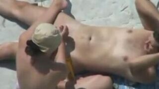 stepdaughter milks cock on beach (voyeur)