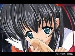 Little hentai sweet maid tugs and eats hard dick in close-up