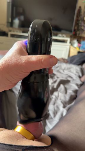 Me in full body nylon suit cock with cock ring and cock pussy