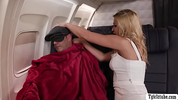 Horny passenger fucked by TS in airplane