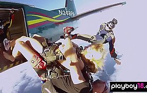 Big boobed badass babe Talor Paige and her GFs jumping out from a plane