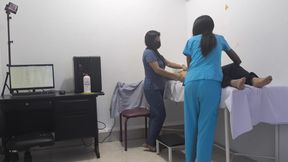 The doctor and the nurse seduce a patient to fuck him in the office