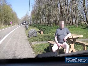 exhibition on bench parking, outdoor, public, taken