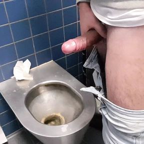 Big fat cock with ring jerk off in public toilete in Germany.