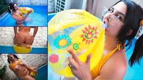 Play with my yellow beachball at pool HD - Bunny Looner
