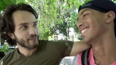 White guy eat black man's ass and fucks him on the street