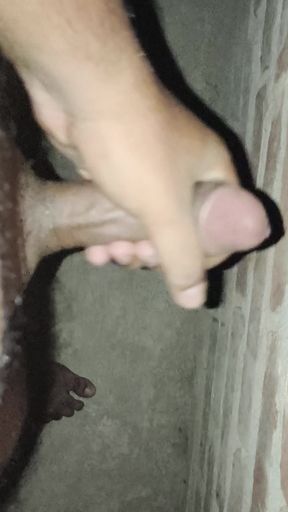 Young man full of lust masterbate alone in a empty room without oil or condom