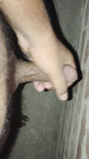 Young man full of lust masterbate alone in a empty room without oil or condom