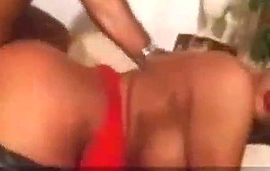 Flaming busty tranny sucks huge cock