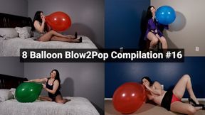 8 Balloon Blow2Pop Compilation #16 - B2P Red Blue & Clear Balloon Latex Pops - MP4 4K HD