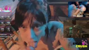 Gamer Girl in Fishnets Gets on Her Knees