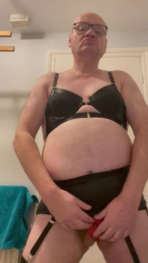 Dirty Gay Crossdresser Love It with Black Bra on