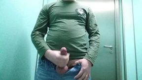 Jerkoff big cock with big balls in public toillet in Germany. Pure amateur in public place no cum no glory hole uncut.