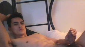 Hot American-asian Stud Jerking Off at Bed