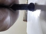 14 Inch dildo stretches me to the max. It made me piss cum