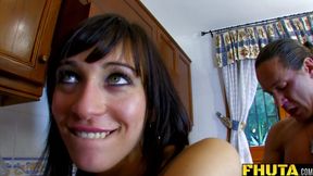 FHUTA -  French Gabrielle Neva takes it from the back door in the kitchen
