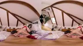 Brunette stunner gives a deepthroat oral in VR