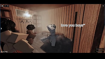 Femboy threesome in a sauna