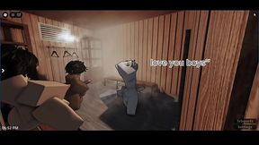 Femboy threesome in a sauna