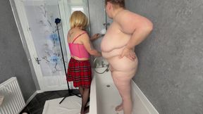 Part 1:- Slutty whore showers and prepares Domina Satana for her sessions with her subs.
