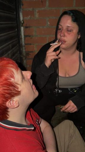 RAW Public Humiliation: No Makeup Goddess Uses Slave Ashtray