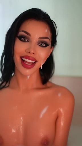 facial, gooned porn, a sexy Japanese Slut, wet hair, video created by AI