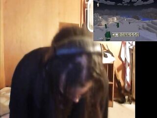 Beauty plays with sex-toy on  web camera during the time that playing minecaft