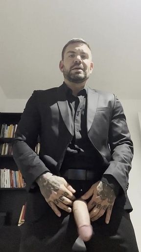 Handsome Guy Masturbates in Suit