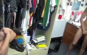 Gay college boys getting nude together in dorm room