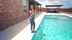Amy Is Hiding in the Pool All Dressed Up