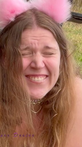 Girl Is Taken Out on a Leash by Master and Fuck Dildo in Pyssy with Anal Plug