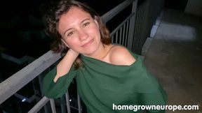 Amateur brunette Sunny May takes missionary on a plaid blanket