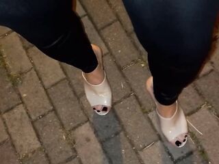 platofrm mules and leggings - public crossdressing