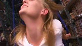 Warehouse Slut Rides Thick Cock Dripping Wet