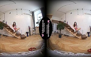 Solo brunette cheerleader Bloom Lambie enjoys her hot pussy with a vibrator in VR.