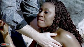 fucking at the beach with a spectacular young black woman with an oiled body: nancy love