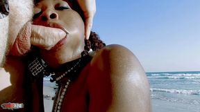 fucking at the beach with a spectacular young black woman with an oiled body: nancy love