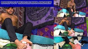 Licking and worshipping the feet of muscular guy Andrew. He had very sweaty feet.