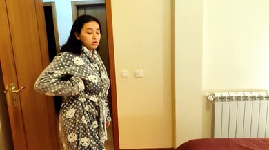 Young woman spends the night with friend's mom's guest in a private bedroom encounter